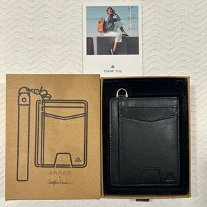 NEW Andar Denner Leather Keychain Wallet/Cardholder in Black with Gold Hardware